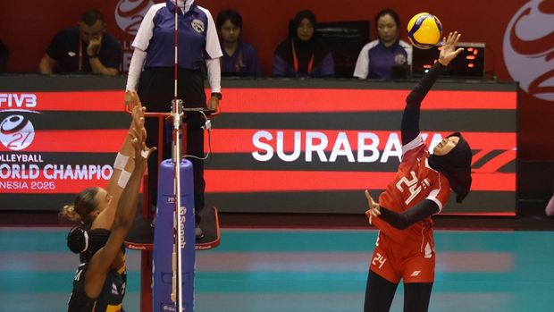 Timnas Voli Putri Indonesia di Kejuaraan Dunia Voli Putri U-21 saat melawan Italia.
