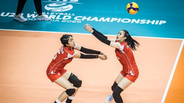 Timnas Voli Putri Indonesia di Kejuaraan Dunia Voli Putri U-21 saat melawan Italia.