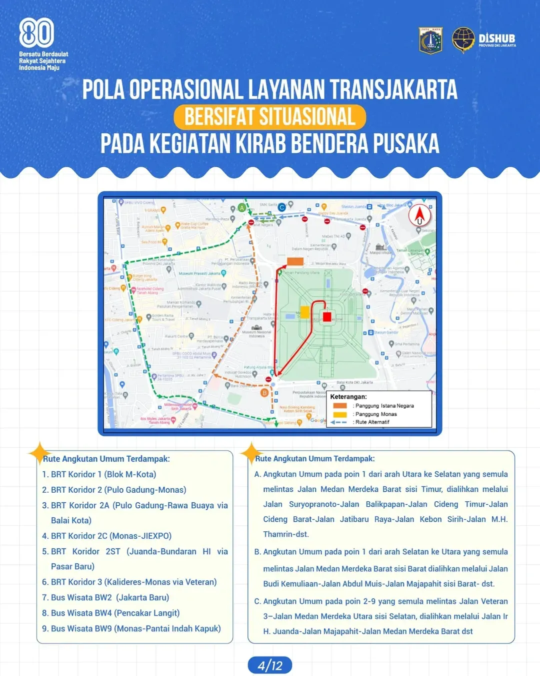 Dishub DKI Jakarta melakukan rekayasa lalu lintas di beberapa ruas jalan saat perayaan HUT Kemerdekaan RI Ke-80 pada 17 Agustus 2025. (Instagram/dishubdkijakarta)