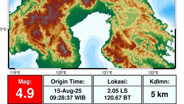 Gempa bumi M 4.9 di Poso Sulteng.