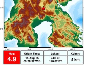 Gempa Bumi Terkini M 4,9 Guncang Poso Sulteng, Kedalaman 5 Km