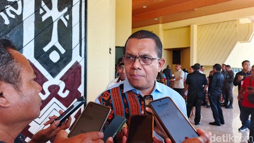 Gubernur NTT, Melki Laka Lena, saat diwawancarai di Kupang, NTT, Jumat (15/8/2025). (Simon Selly/detikBali)