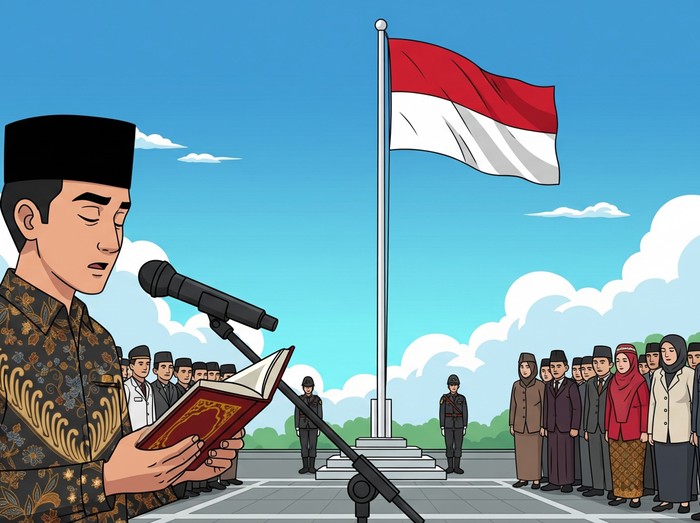 Ilustrasi pembacaan doa saat upacara (dibuat dengan AI)