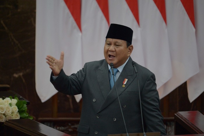 Presiden Prabowo Subianto dalam Pidato Kenegaraan di Sidang Tahunan MPR/DPR 2025 di Ruang Rapat Paripurna, Kompleks Parlemen, Senayan, Jumat (15/8/2025).