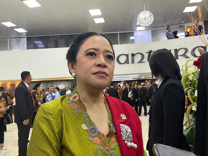 Ketua DPR sekaligus Ketua DPP PDIP Puan Maharani  usai sidang tahunan di kompleks parlemen, Senayan, Jakarta, Jumat (15/8/2025).