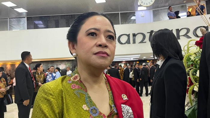 Ketua DPR sekaligus Ketua DPP PDIP Puan Maharani  usai sidang tahunan di kompleks parlemen, Senayan, Jakarta, Jumat (15/8/2025).