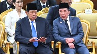 Kehadiran SBY dan Jokowi secara hampir bersamaan menjadi sorotan mengingat momen ini jarang terjadi pada acara kenegaraan sebelum-sebelumnya. ANTARA FOTO/Rivan Awal Lingga 