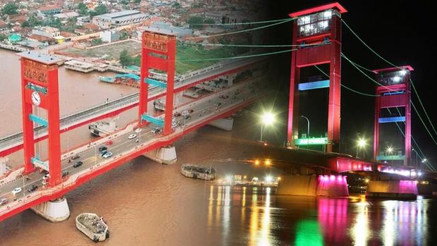 Kolase Jembatan Ampera Palembang lama dan baru. (Istimewa)