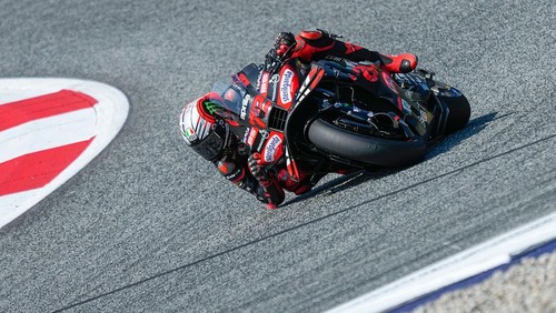 SPIELBERG, AUSTRIA - AUGUST 15: Marco Bezzecchi of Italy and Aprilia Racing during the free practice ahead of the MotoGP of Austria at the Red Bull Ring on August 15, 2025 in Spielberg, Austria. (Photo by Guenther Iby/SEPA.Media /Getty Images)