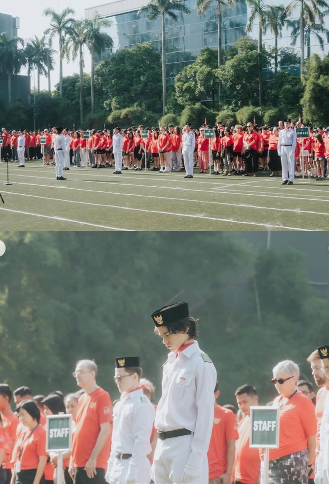Dari foto yang dibagikan terlihat upacara tersebut diikuti oleh staf dan para murid di sekolah Noah yang jumlahnya tak sedikit. Foto: Instagram/@itsmebcl