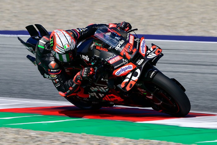 SPIELBERG, AUSTRIA - AUGUST 16: Marco Bezzecchi of Italy riding the Aprilia Racing bike (72) during Qualifying for the MotoGP of Austria at Red Bull Ring on August 16, 2025 in Spielberg, Austria. (Photo by Gold & Goose Photography/Getty Images)