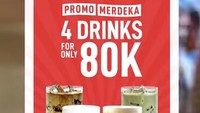 Promo cuan lainnya, Flash Coffee tawarkan 4 minuman seharga Rp 80 ribu saja. Tersedia hingga 18 Agustus 2025. Minumannya beberapa jenis, termasuk Cheesed Topped Latte Gula Aren yang unik. Foto: Instagram flashcoffee_id