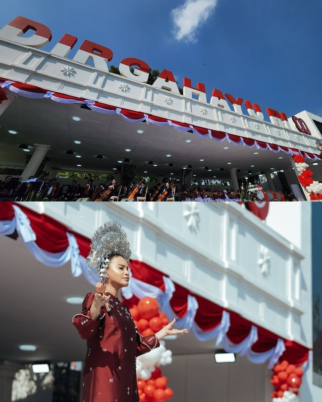 Tampil sebagai pengisi acara, Rossa menyanyikan lagu ‘Indonesia Pusaka’ dalam balutan baju kurung bernuansa merah marun. Foto: Instagram/@itsrossa910