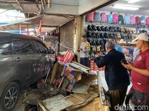 Salah Injak Gas, Calya Ngamuk Tabrak Warung di Sukabumi