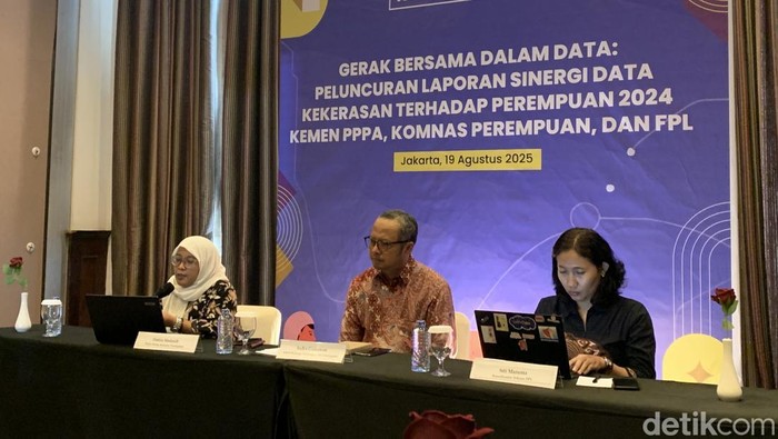 Komnas Perempuan, Kementerian Pemberdayaan Perempuan dan Perlindungan Anak (PPPA), serta Forum Pengada Layanan (FPL) mencatat jumlah laporan kekerasan terhadap perempuan tahun 2024. (Mulia Budi/detikcom)