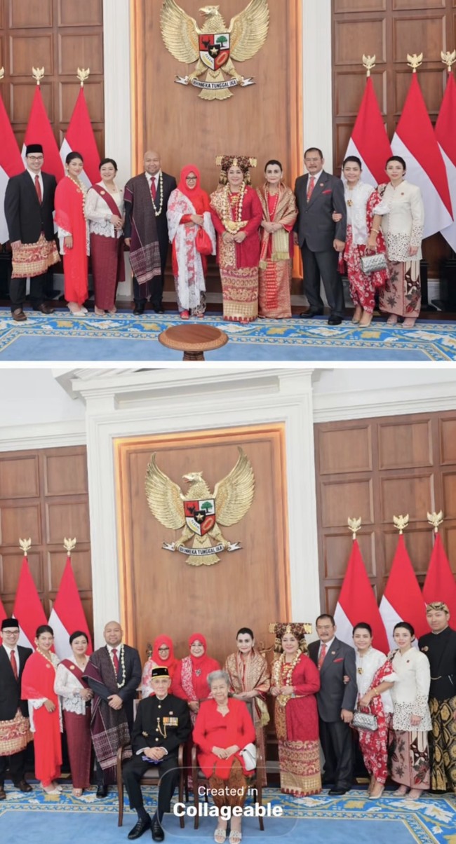 Melengkapi penampilannya, Mayangsari menambahkan selendang merah dengan motif bunga yang dikenakan di bahu, senada dengan kain bawahan yang dikenakannya. Foto: Instagram/@mayangsari_official