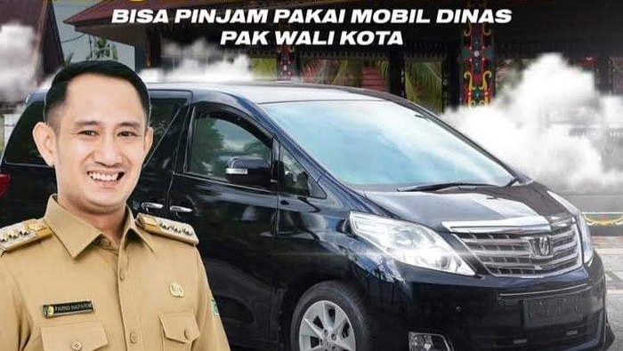 Pemberitahuan mobil dinas Walkot Palangka Raya bisa dipinjam. Foto: istimewa