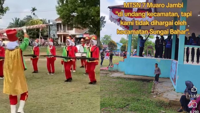 Tim drumband MTS Negeri 7 Muaro Jambi gagal tampil gara-gara ulang tahun Camat Sungai Bahar