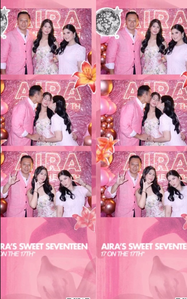 Dalam unggahan Instagram Annisa Pohan terlihat Almira dan kedua orangtuanya kompak kenakan busana serba pink, senada dengan dekorasi di acara ulang tahunnya. Foto: Instagram/@annisayudhoyono