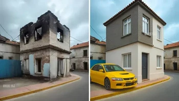 Rumah yant terbengkalai gegara kebakaran dijadikan hunian baru. Foto: Kou Yang via Boredpanda