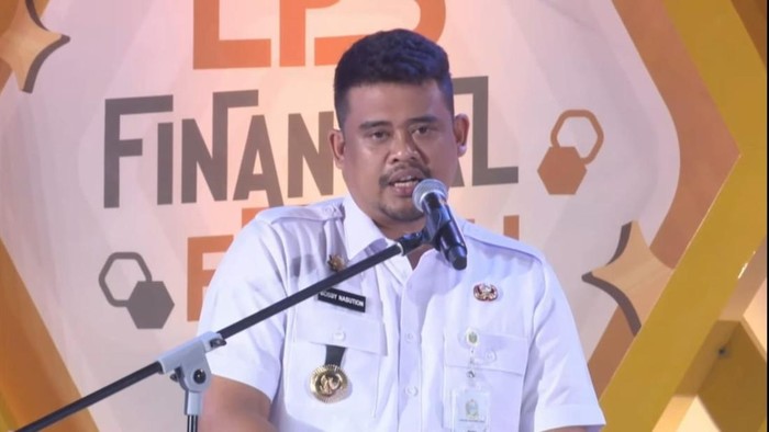 Gubernur Sumatera Utara (Sumut) Bobby Nasution dalam acara LPS Financial Festival 2025 di Medan, Sumatra Utara, Rabu (20/8/2025).