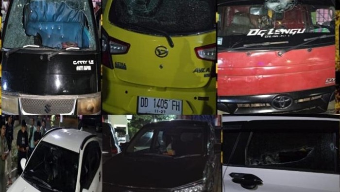 Sejumlah mobil rusak dilempari kelompok pemuda di Jeneponto.