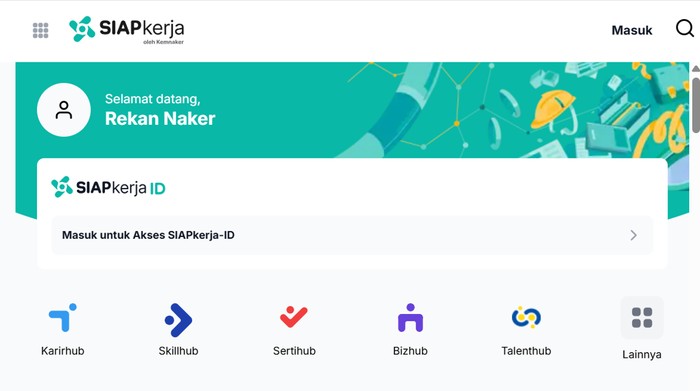 Tangkapan layar laman utama SIAPkerja Kemnaker 2025. (dok. https://siapkerja.kemnaker.go.id/app/home).