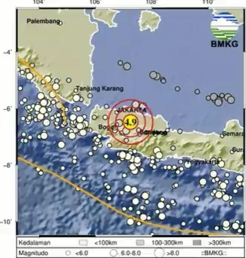 Titik gempa M 4,9 di Bekasi