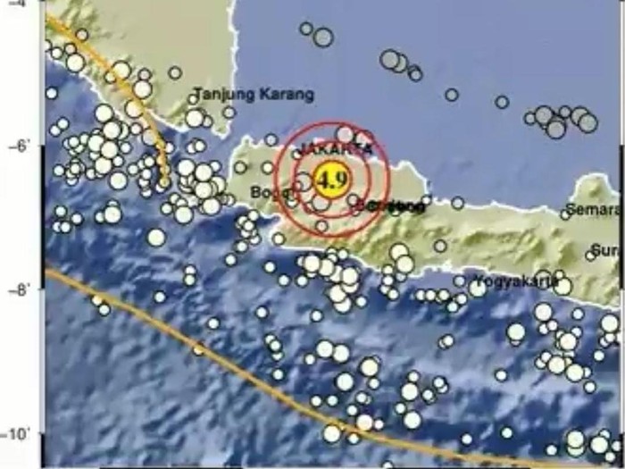Titik gempa M 4,9 di Bekasi