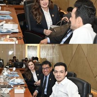 Padukan kemeja putih dan blazer hitam, penampilan Nafa terlihat klasik. Ia pun memamerkan keakrabannya dengan para anggota DPR lain. Foto: Instagram/@nafaurbach