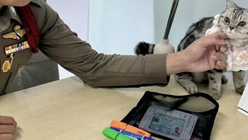 Seseorang berbaik hati membawanya ke kantor polisi, diterima oleh Da Parinda Pakeesuk. Dengan sigap, polisi mencari tahu siapa pemiliknya. Foto: Facebook/Da Parinda Pakeesuk