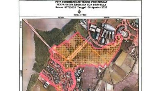 Peta pertimbangan teknis pertanahan PKPR yang berkaitan dengan pembangunan Stadion Untia Makassar.