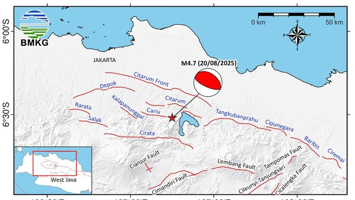 Peta titik gempa di Bekasi