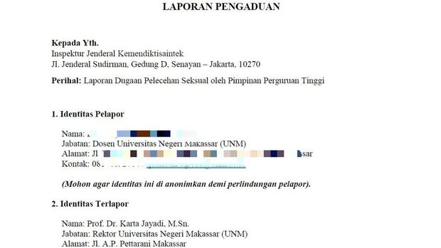 Rektor UNM Karta Jayadi dilaporkan ke Kemendikbudristek atas dugaan pelecehan seksual melalui WhatsApp.