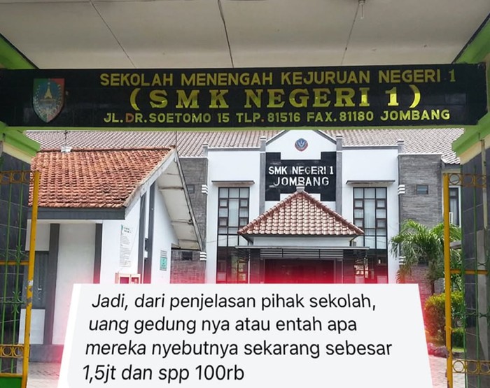 SMKN 1 Jombang diviralkan menarik tarikan uang gedung per siswa Rp 1,5 juta