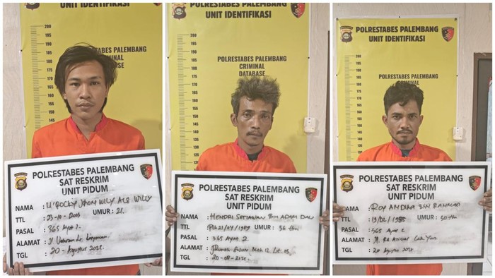 Tampang 3 pelaku perampokan yang sekap lansia di Palembang, Sumsel.