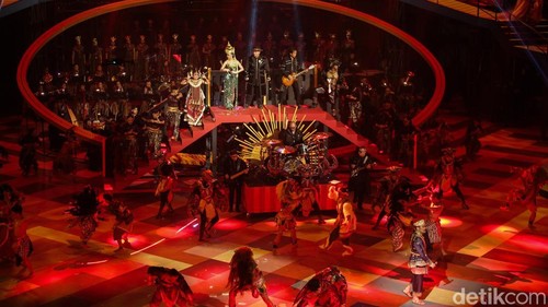 Pagelaran Sabang Merauke 2025 yang mengusung tema “Hikayat Nusantara” berlangsung megah di Indonesia Arena, Senayan, Jakarta, Jumat (22/8/2025).