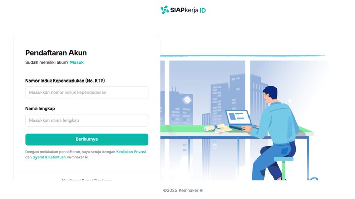 Pendaftaran akun SIAPkerja
