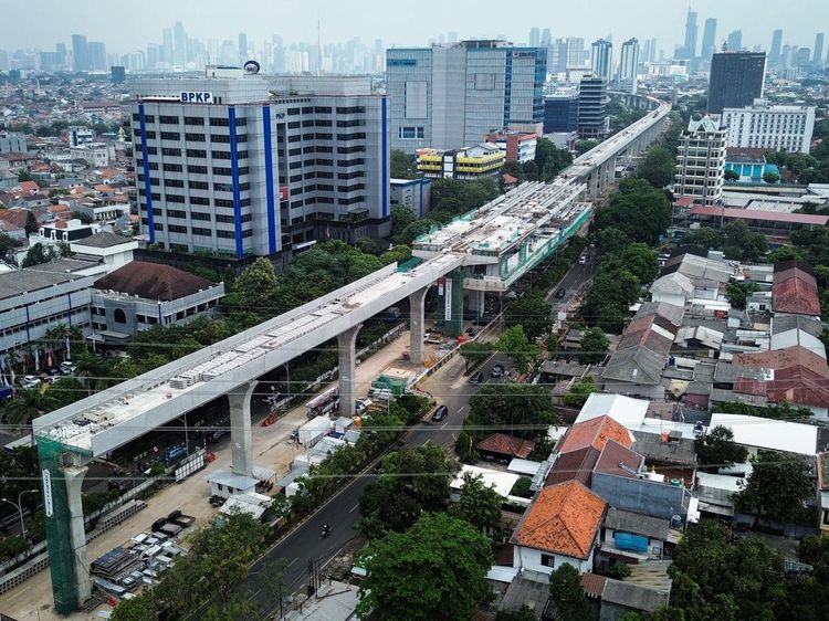 Penampakan dari Udara Pembangunan LRT Jakarta Fase 1B