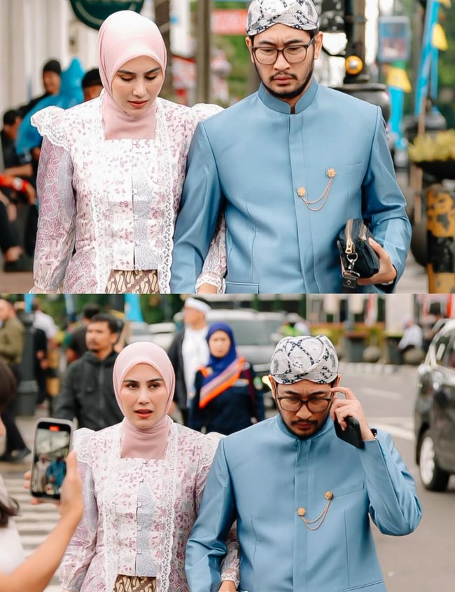 Tak hanya kompak dengan sang kakak, Syahnaz juga memamerkan kebersamaannya dengan suami. Terlihat Syahnaz yang setia mendampingi sang suami. Foto: Instagram/@syahnazs/@nissyaa