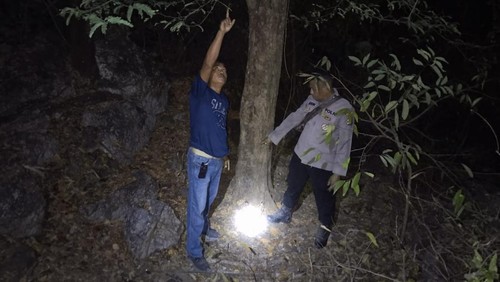 Polisi melakukan olah TKP di lokasi terjatuhnya lansia di Desa Lilmus, Kecamatan Amfoang Utara, Kabupaten Kupang, NTT, Sabtu (23/8/2025).