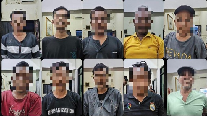10 pelaku yang diamankan Satreskrim Polres Banyuasin saat judi sabung ayam