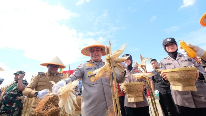 Kapolda Riau Irjen Herry Heryawan menghadiri panen 15 ton jagung di Pelalawan.