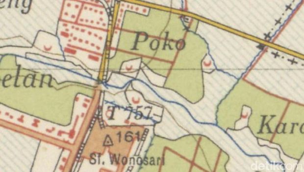 Peta PG Wonosari di peta topografi diens 1933 koleksi KITLV