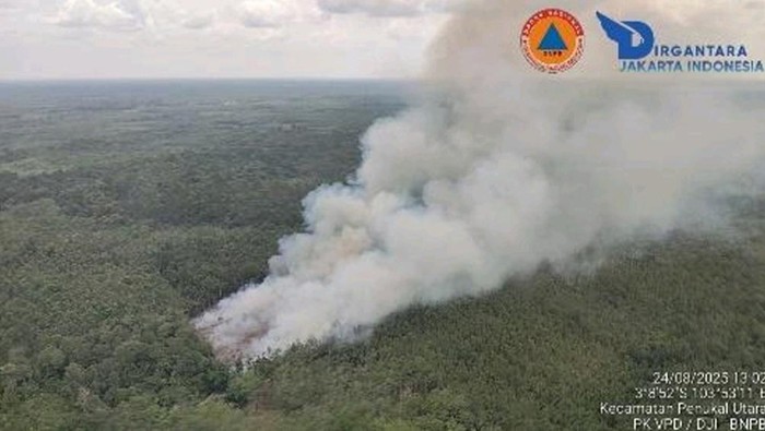 Tim pemadam karhutla di Sumsel lakukan water bombing.