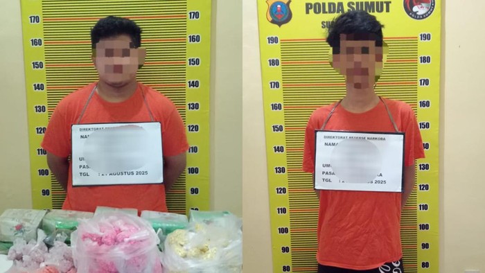 Kedua pelaku saat diamankan petugas kepolisian. (Foto: Dok. Polda Sumut)