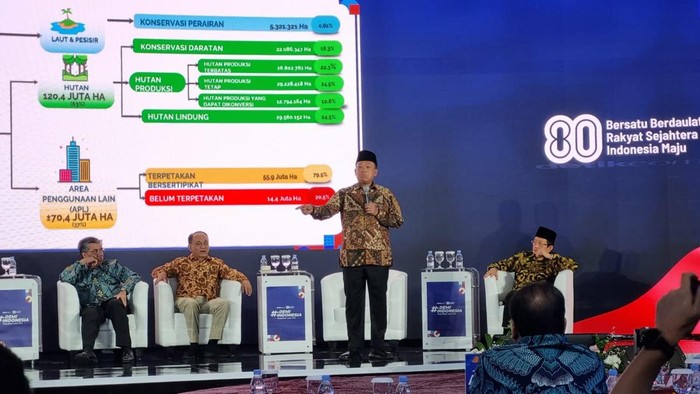 Menteri ATR/BPN Nusron Wahid saat diskusi #DemiIndonesia Wujudkan Asta Cita di Menara Bank Mega. (Taufiq S/detikcom)