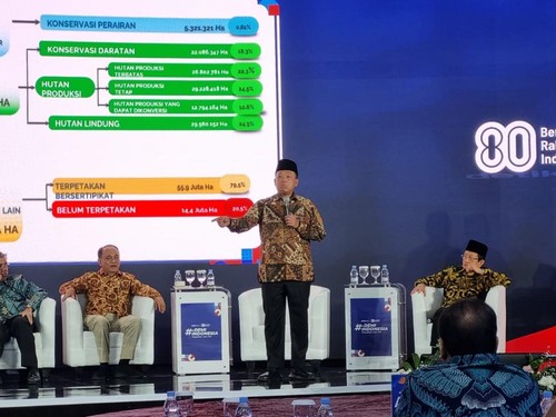 Menteri ATR/BPN Nusron Wahid saat diskusi #DemiIndonesia Wujudkan Asta Cita di Menara Bank Mega. (Taufiq S/detikcom)
