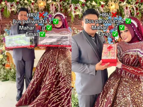 Resepsi pernikahan di Pati, Jawa Tengah ini viral, pengantin pria asal memberikan mahar 2 bus pariwisata, mahar uang tunai Rp 100 Juta hingga emas.