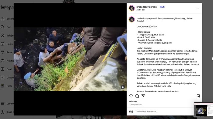 Unggahan soal maling motor di IG Tim Prabu Lodaya Presisi Polrestabes Bandung
